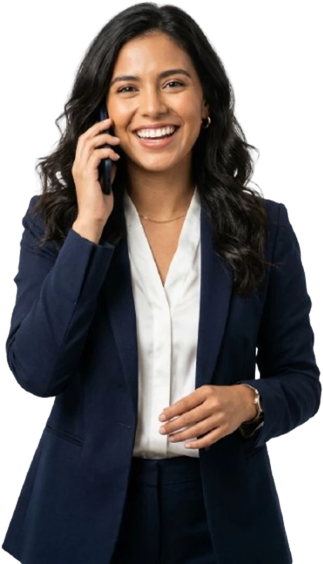 Ejecutiva sonriendo mientras habla por teléfono
