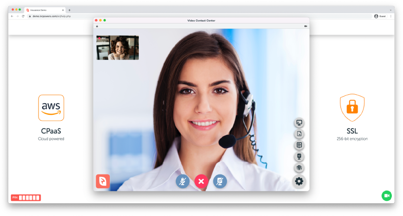 Security and Privacy Keep your video calls secure with powerful hybrid WebRTC / SIP communications encrypted at 256 bits and with session tokenization. Interactive Powers settings allow the user or agent to mute, process a biometric API, block file sharing, select dual screen sharing, encrypt all parameters, and much more.